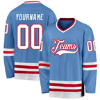 Custom Light Blue White-Red Hockey Jersey photo 1