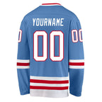 Custom Light Blue White-Red Hockey Jersey photo 3