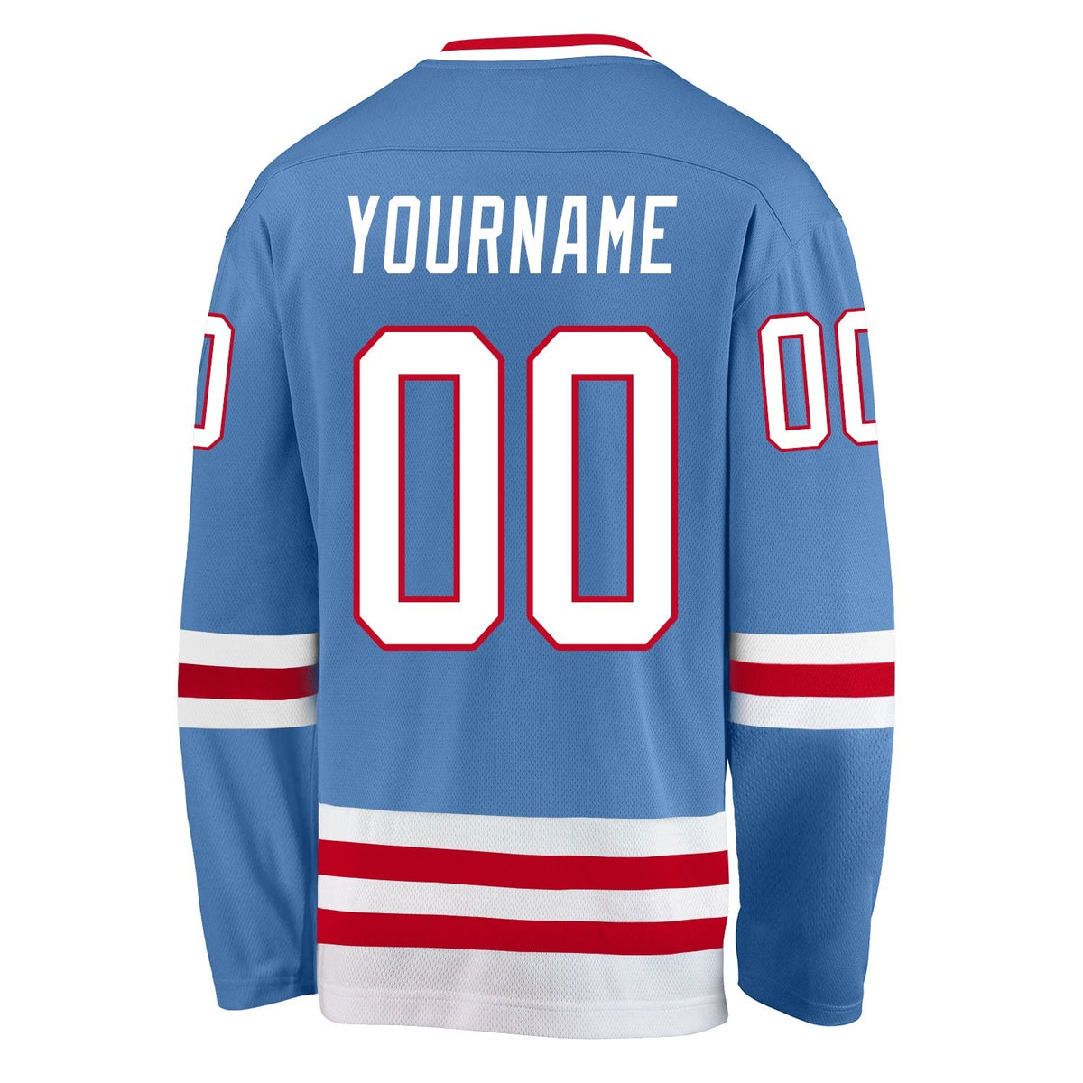 Custom Light Blue White-Red Hockey Jersey photo 3