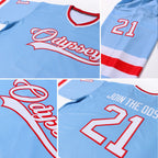 Custom Light Blue White-Red Hockey Jersey photo 6