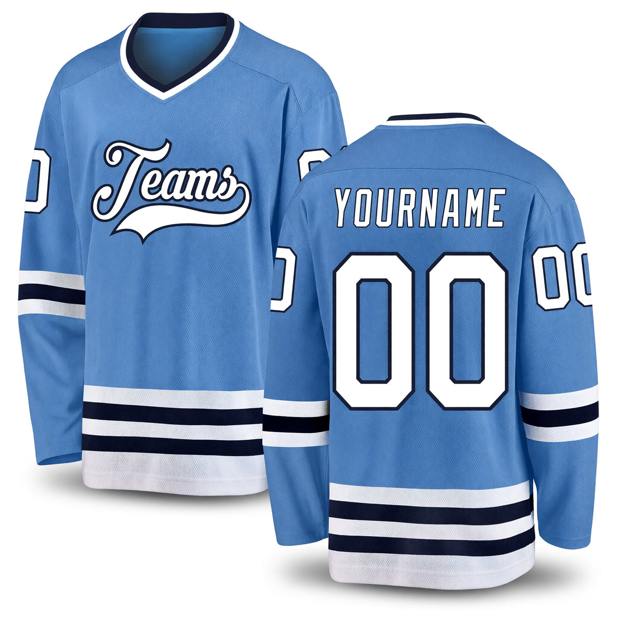 Custom Light Blue White-Navy Hockey Jersey