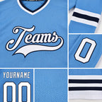 Custom Light Blue White-Navy Hockey Jersey detail