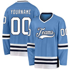 Custom Light Blue White-Navy Hockey Jersey photo 1