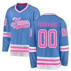 Custom Light Blue Pink-White Hockey Jersey