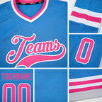 Custom Light Blue Pink-White Hockey Jersey detail