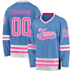 Custom Light Blue Pink-White Hockey Jersey photo 1