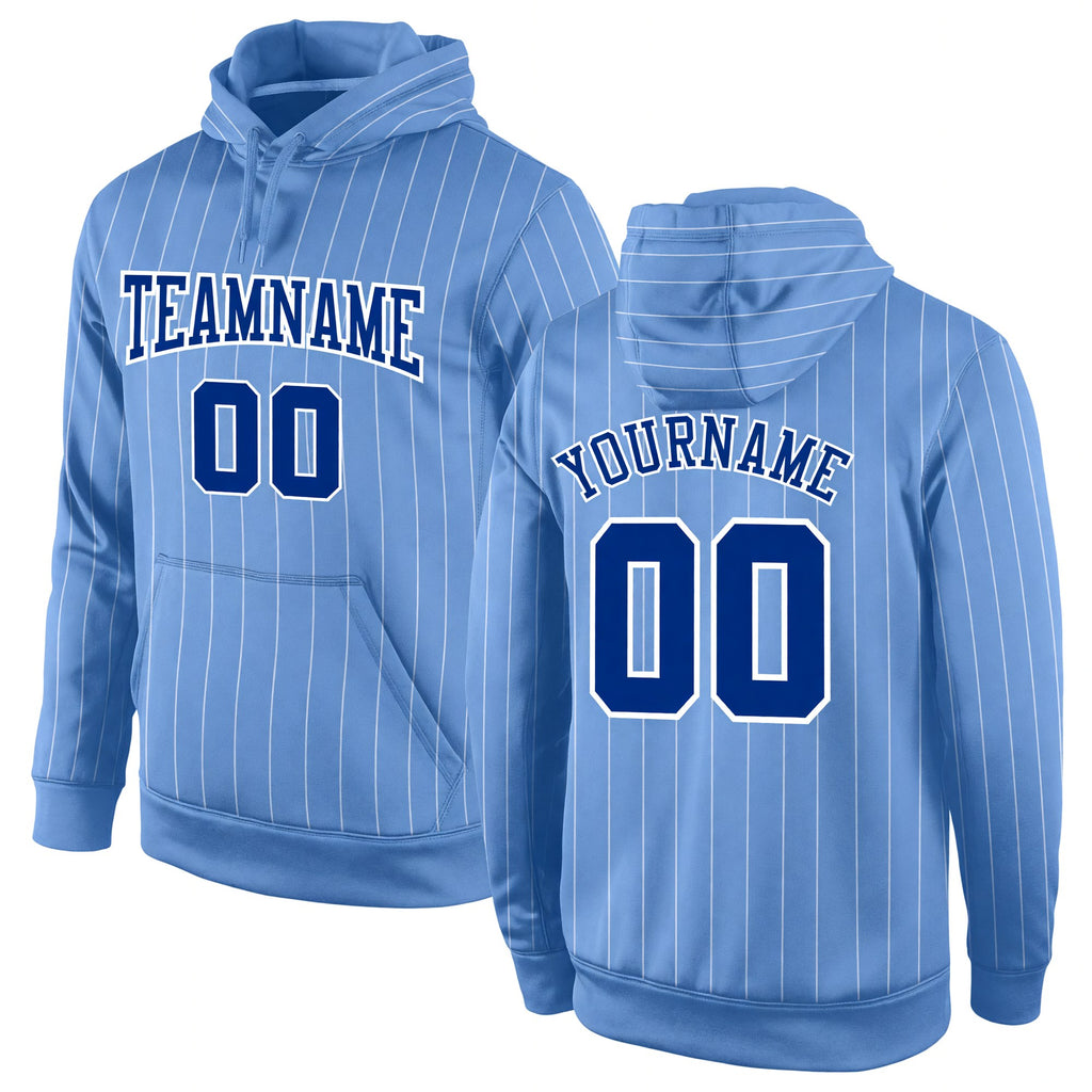 Custom Stitched Light Blue White Pinstripe Royal-White Sports Pullover Sweatshirt Hoodie