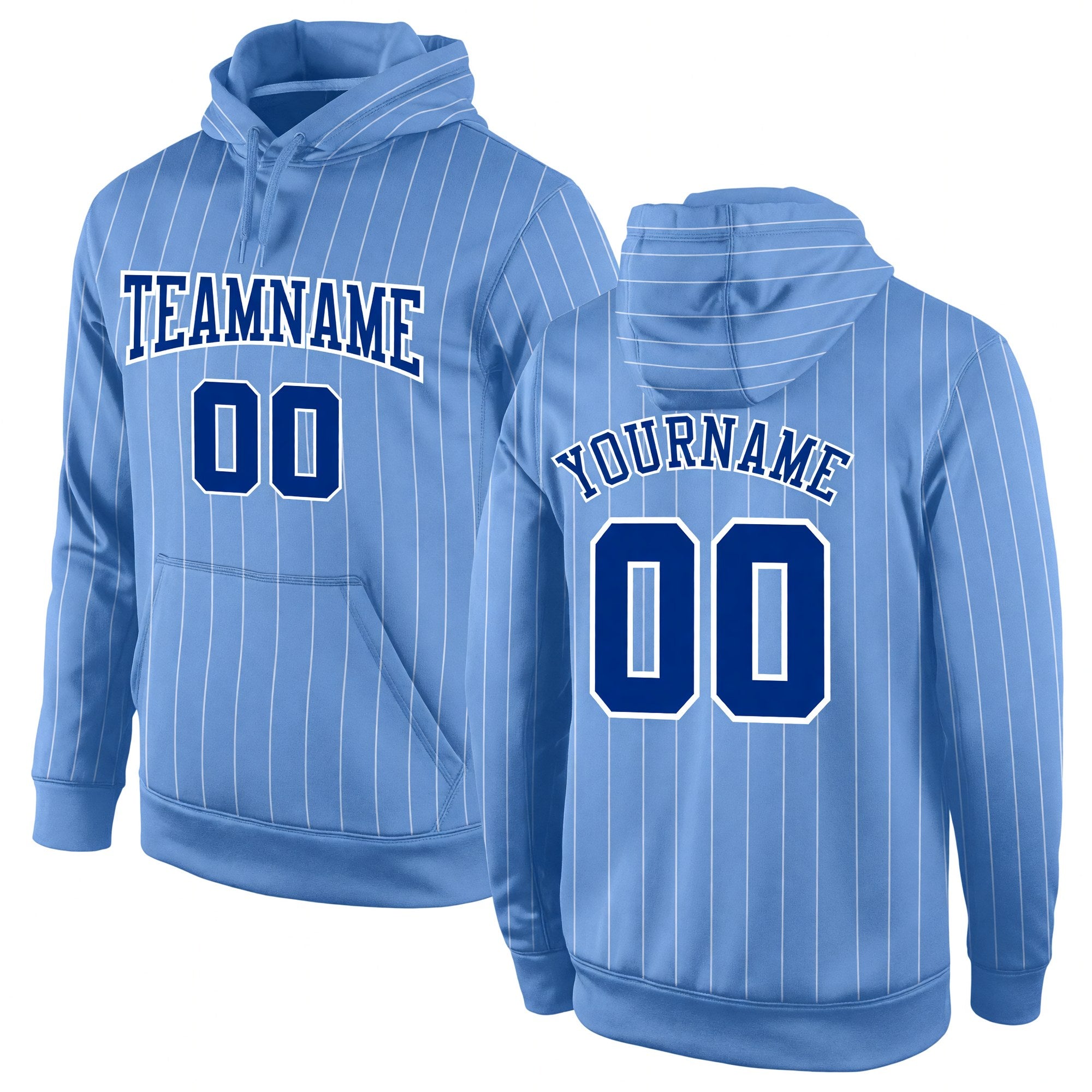 Custom Stitched Light Blue White Pinstripe Royal-White Sports Pullover Sweatshirt Hoodie