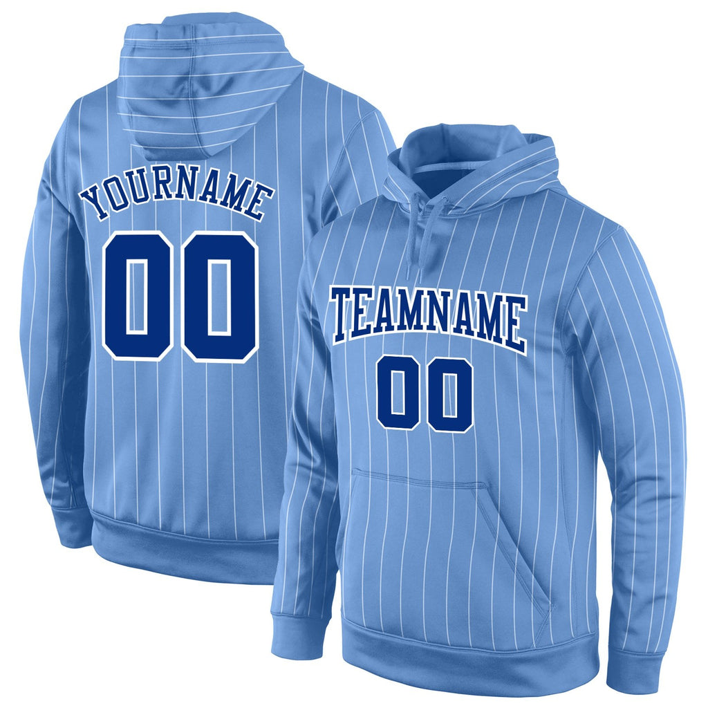 Custom Stitched Light Blue White Pinstripe Royal-White Sports Pullover Sweatshirt Hoodie photo 1