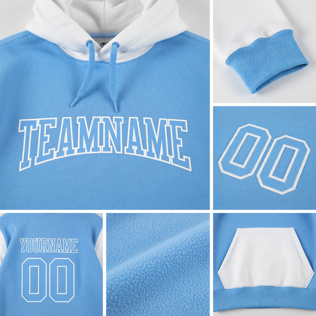 Custom Stitched Light Blue Light Blue-White Sports Pullover Sweatshirt Hoodie detail