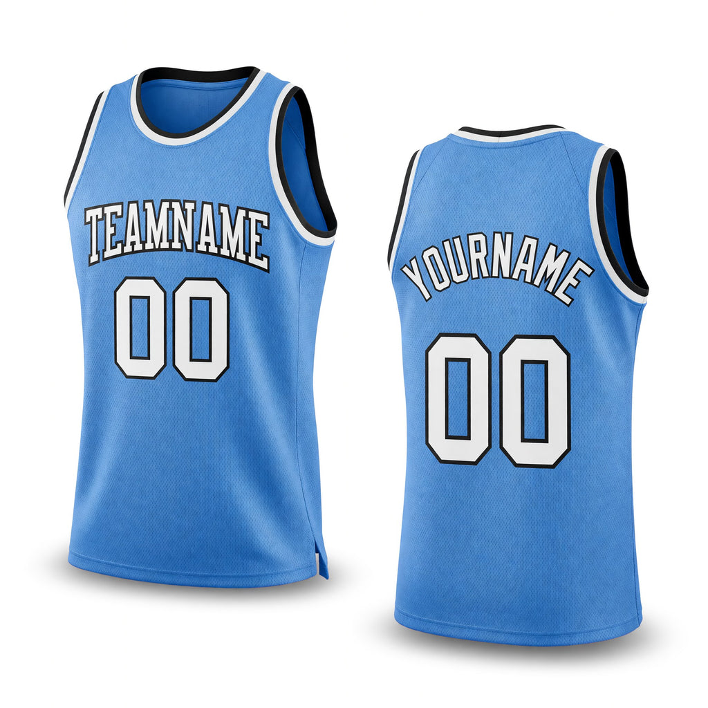 Custom Light Blue White-Black Authentic Throwback Basketball Jersey