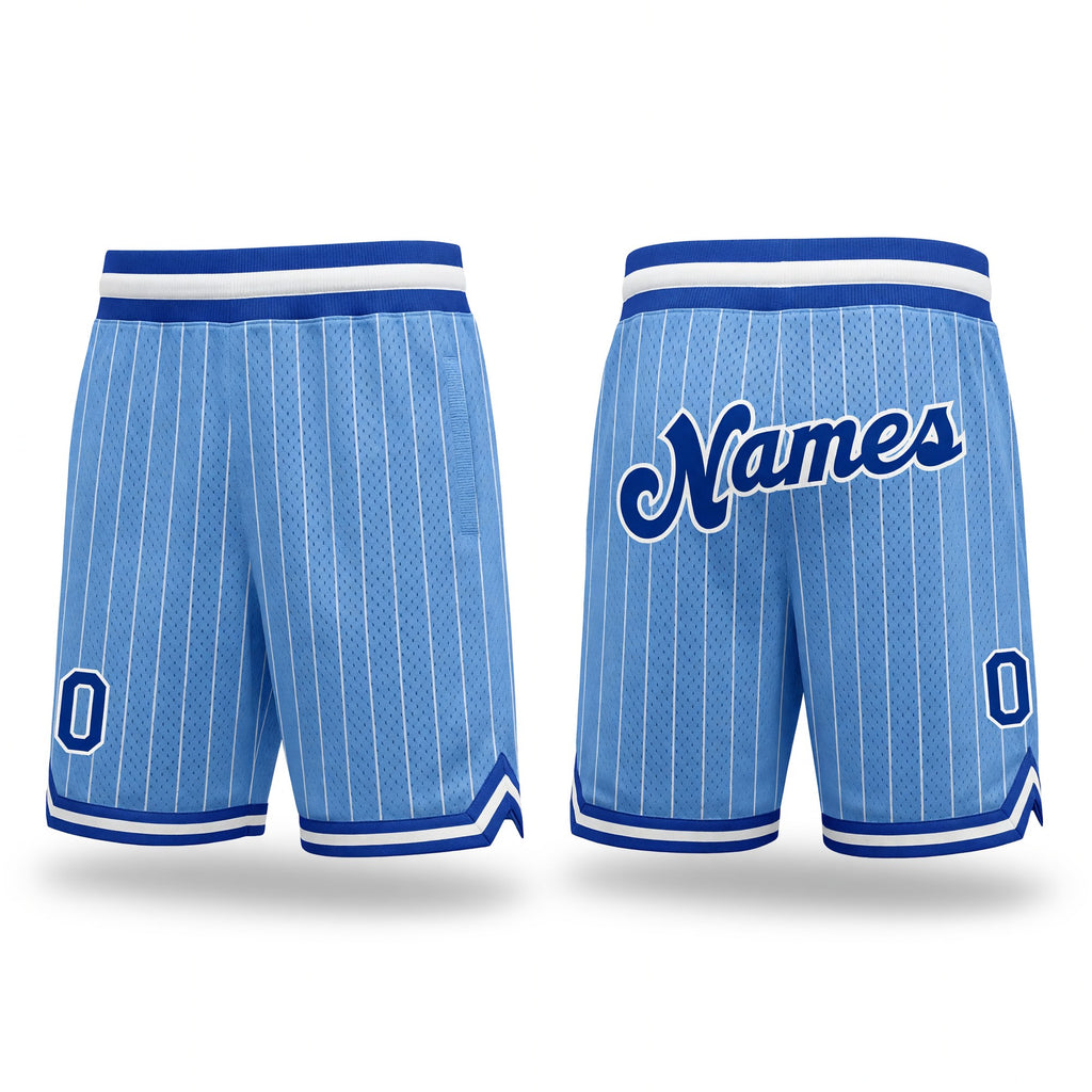 Custom Light Blue White Pinstripe Royal-White Authentic Basketball Shorts