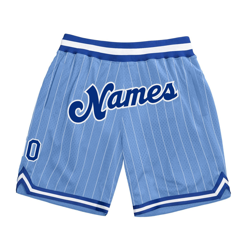 Custom Light Blue White Pinstripe Royal-White Authentic Basketball Shorts photo 1