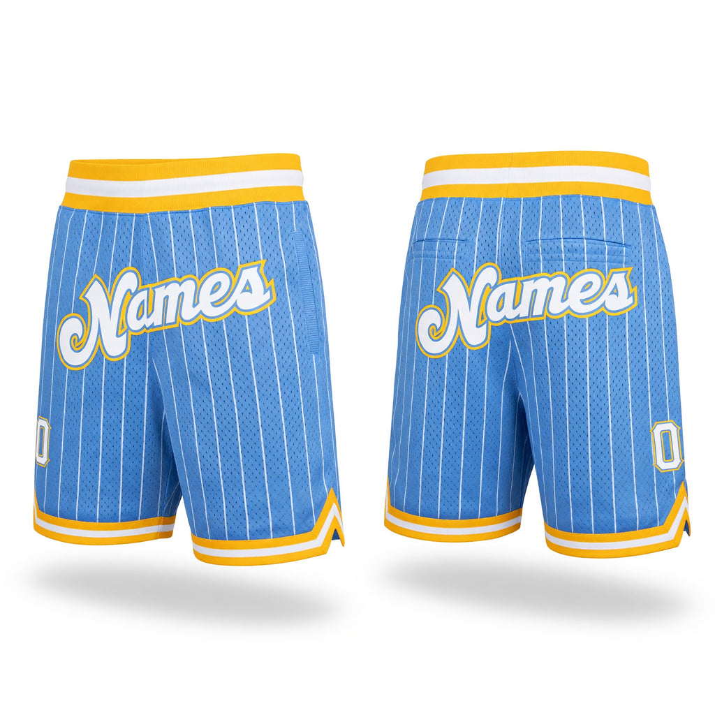 Custom Light Blue White Pinstripe White-Gold Authentic Basketball Shorts