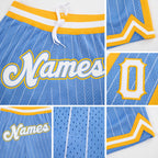 Custom Light Blue White Pinstripe White-Gold Authentic Basketball Shorts detail