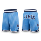 Custom Light Blue White Pinstripe Navy-White Authentic Basketball Shorts