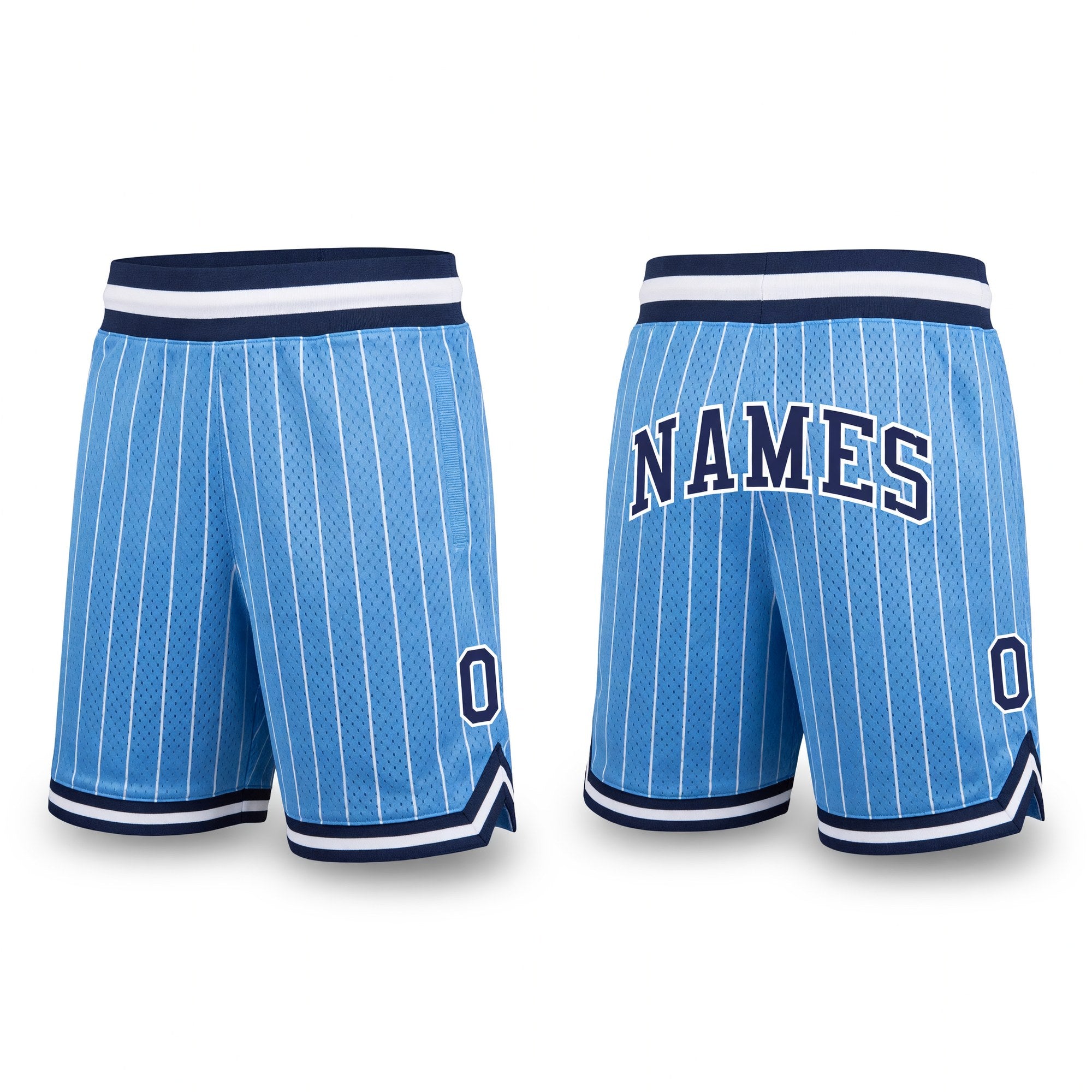 Custom Light Blue White Pinstripe Navy-White Authentic Basketball Shorts