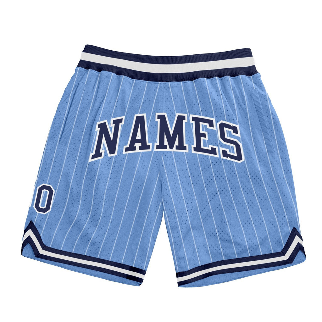 Custom Light Blue White Pinstripe Navy-White Authentic Basketball Shorts photo 1