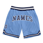 Custom Light Blue White Pinstripe Navy-White Authentic Basketball Shorts photo 1