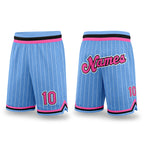 Custom Light Blue White Pinstripe Pink-Black Authentic Basketball Shorts
