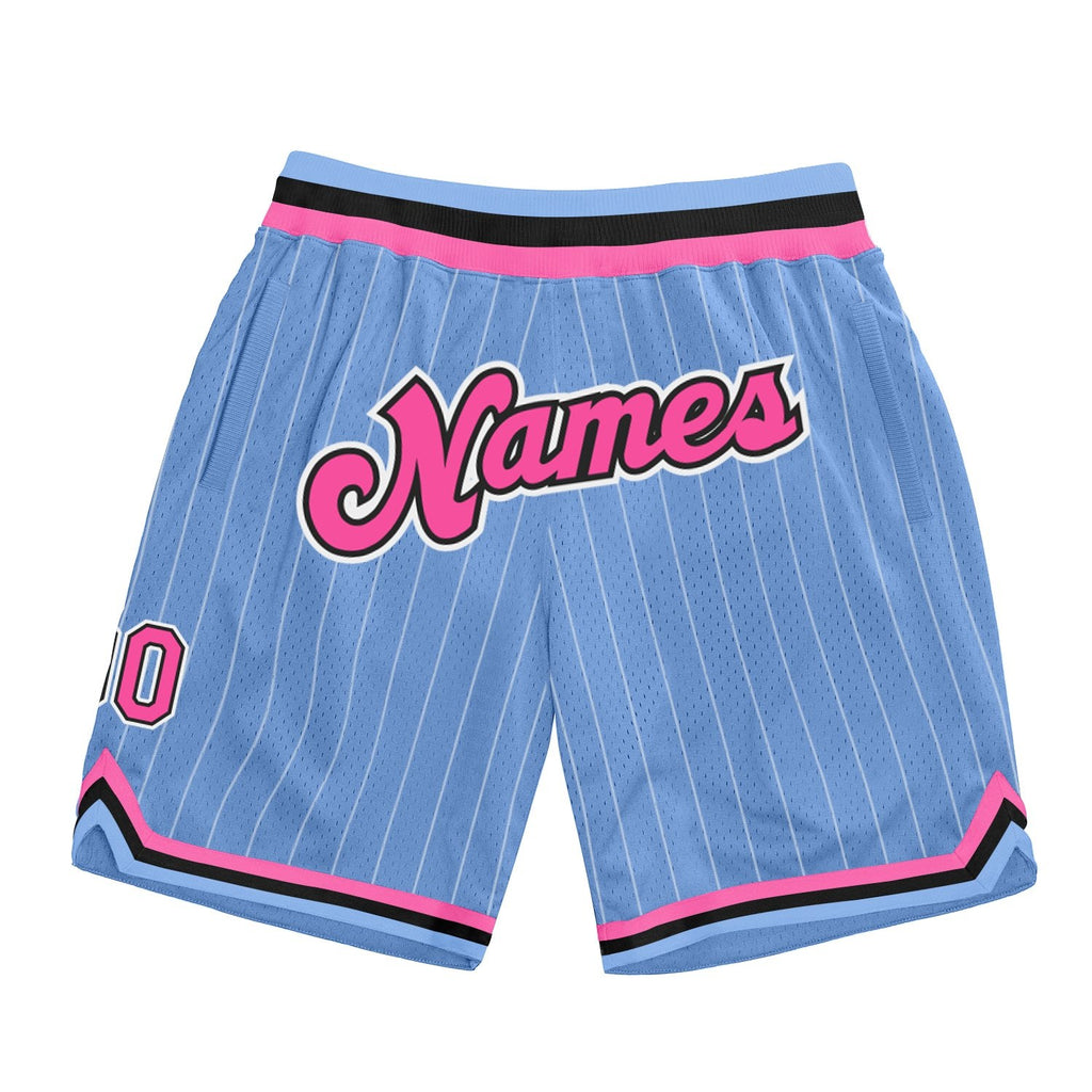 Custom Light Blue White Pinstripe Pink-Black Authentic Basketball Shorts photo 1