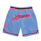 Custom Light Blue White Pinstripe Pink-Black Authentic Basketball Shorts photo 1