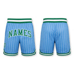 Custom Light Blue White Pinstripe Kelly Green-White Authentic Basketball Shorts