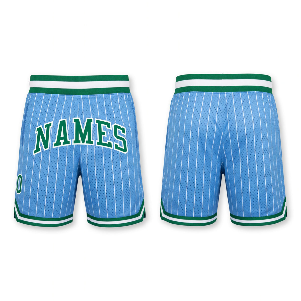 Custom Light Blue White Pinstripe Kelly Green-White Authentic Basketball Shorts