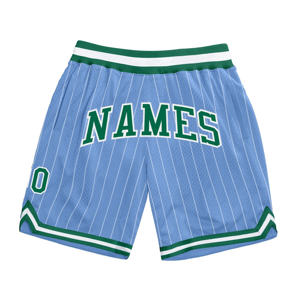 Custom Light Blue White Pinstripe Kelly Green-White Authentic Basketball Shorts photo 1
