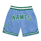 Custom Light Blue White Pinstripe Kelly Green-White Authentic Basketball Shorts photo 1
