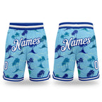 Custom Light Blue White-Royal 3D Pattern Design Palm Trees Authentic Basketball Shorts