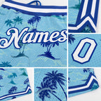 Custom Light Blue White-Royal 3D Pattern Design Palm Trees Authentic Basketball Shorts detail