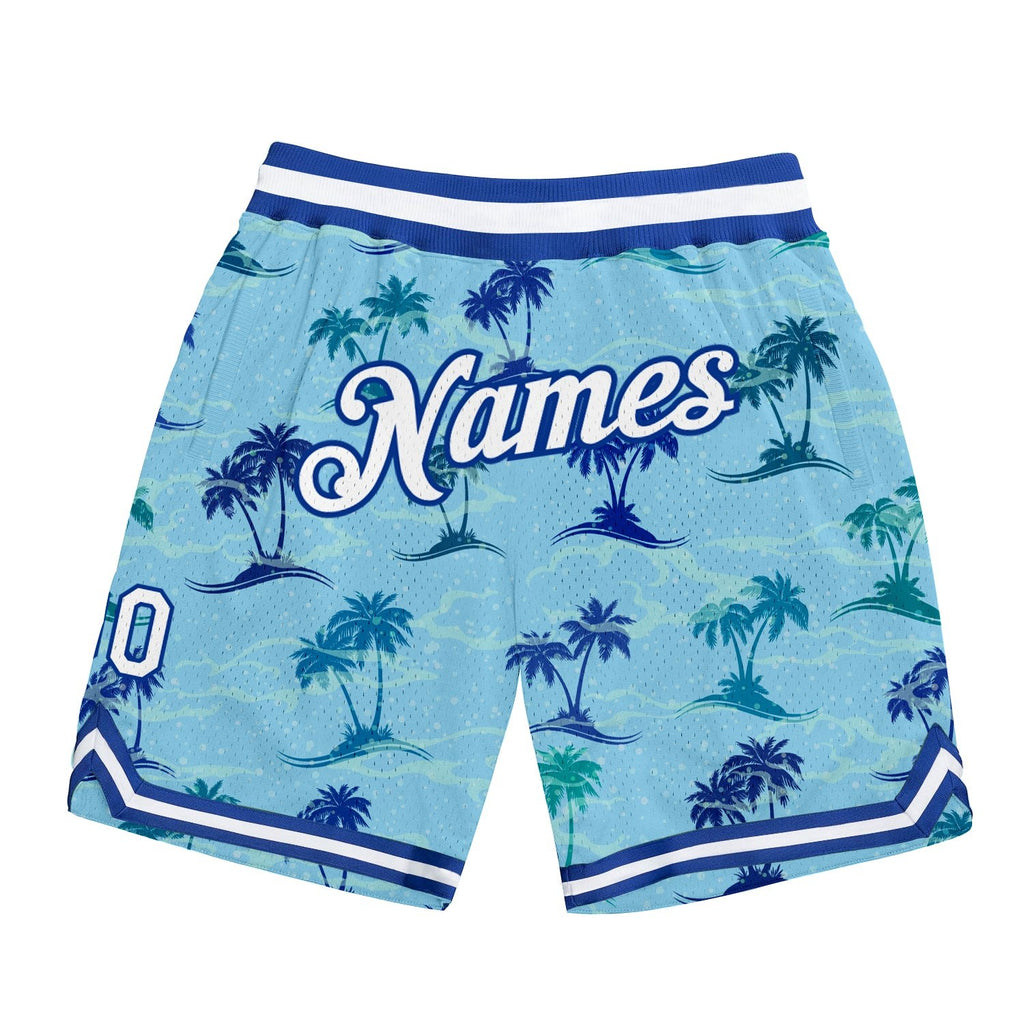 Custom Light Blue White-Royal 3D Pattern Design Palm Trees Authentic Basketball Shorts photo 1