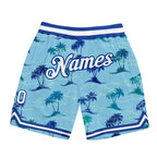 Custom Light Blue White-Royal 3D Pattern Design Palm Trees Authentic Basketball Shorts photo 1