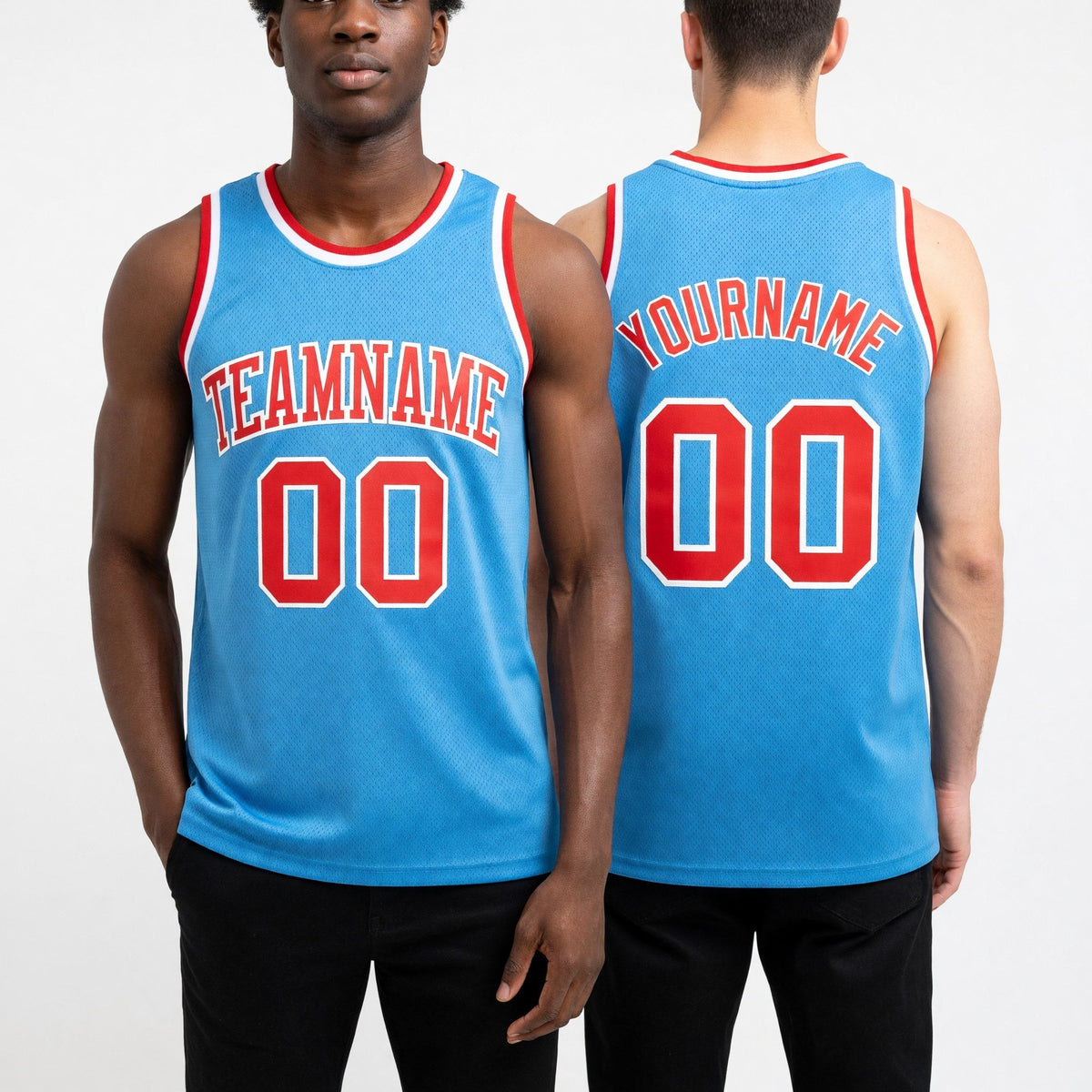 Custom Light Blue Orange-White Authentic Throwback Basketball Jersey worn front and back