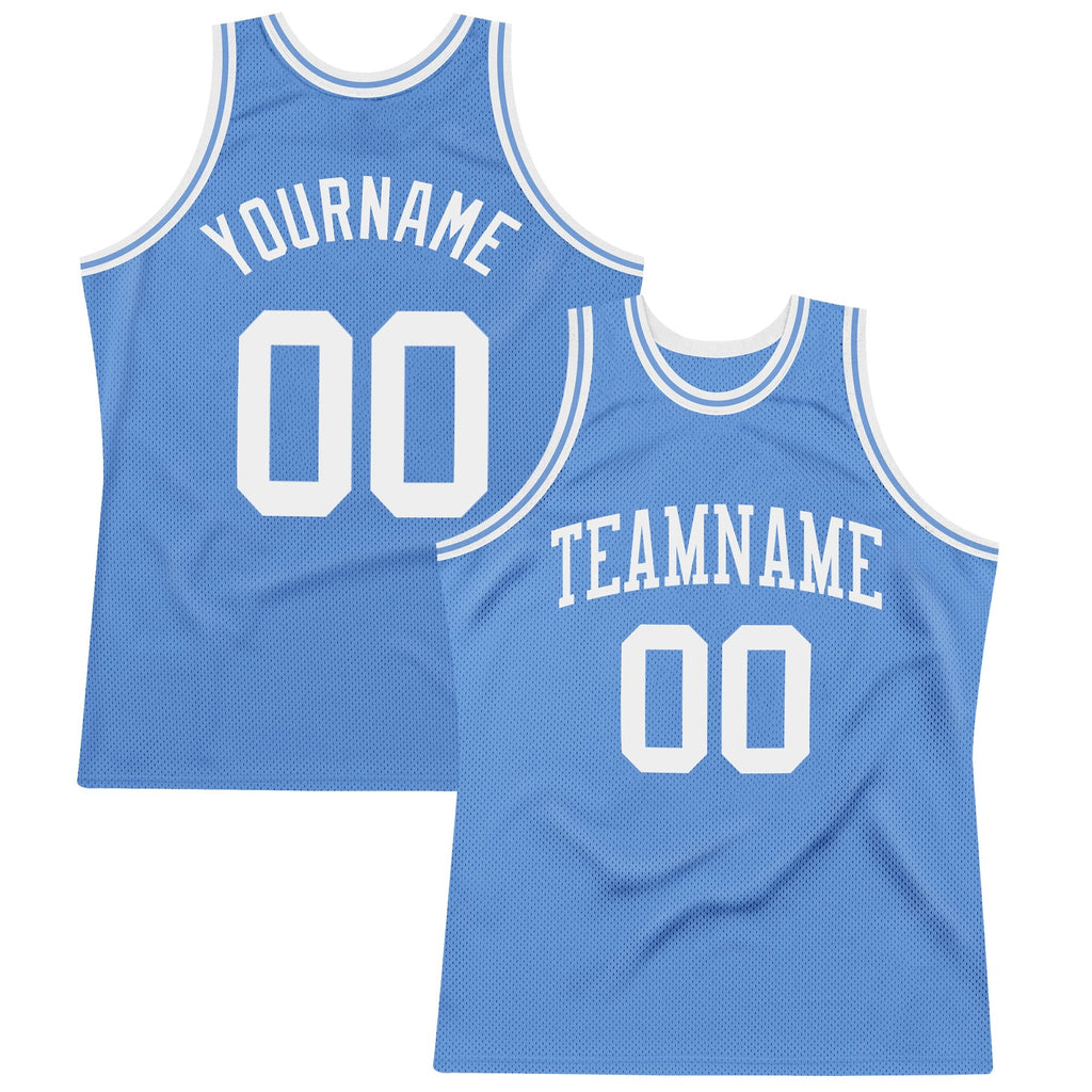 Custom Light Blue White Authentic Throwback Basketball Jersey photo 1