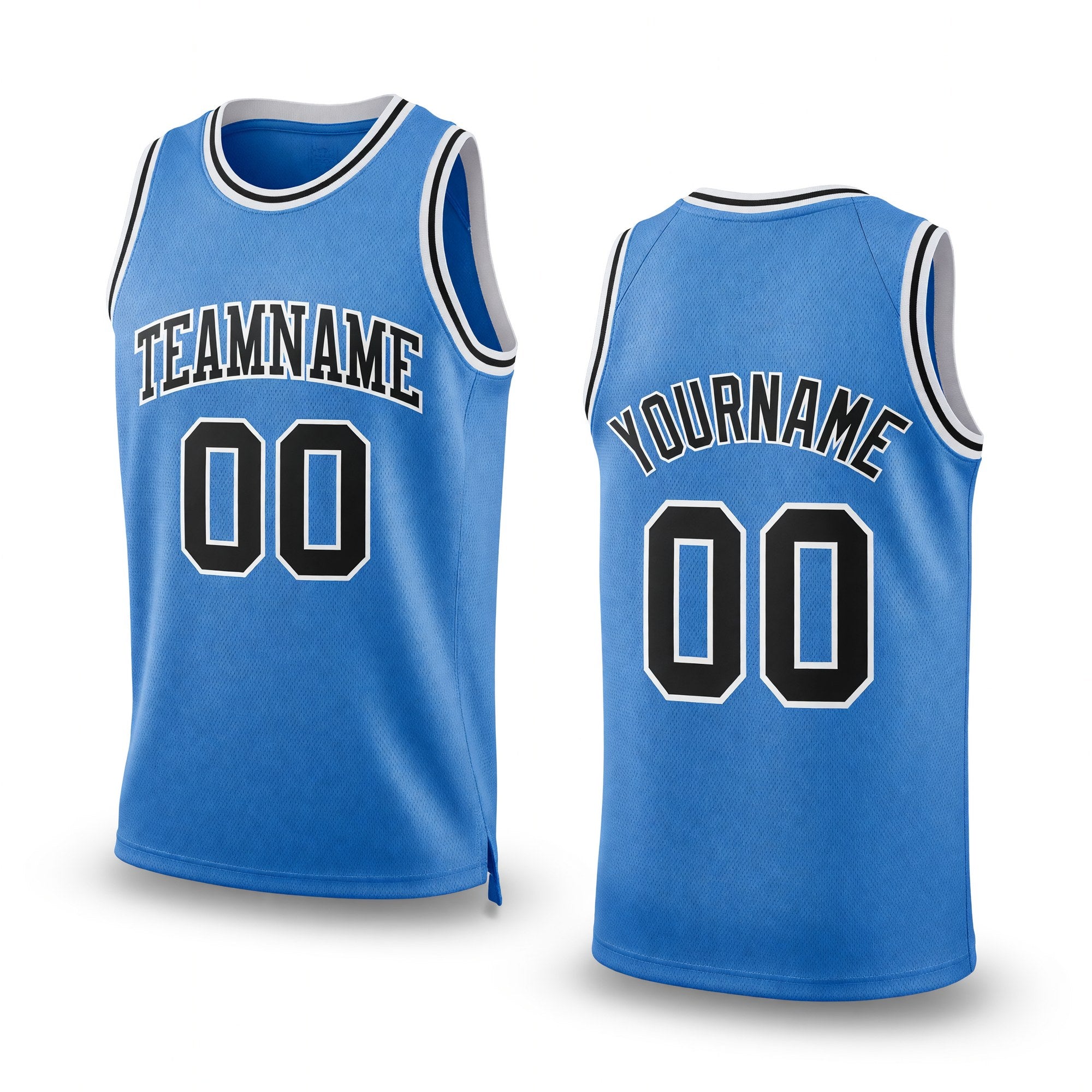 Custom Light Blue Black-White Authentic Throwback Basketball Jersey