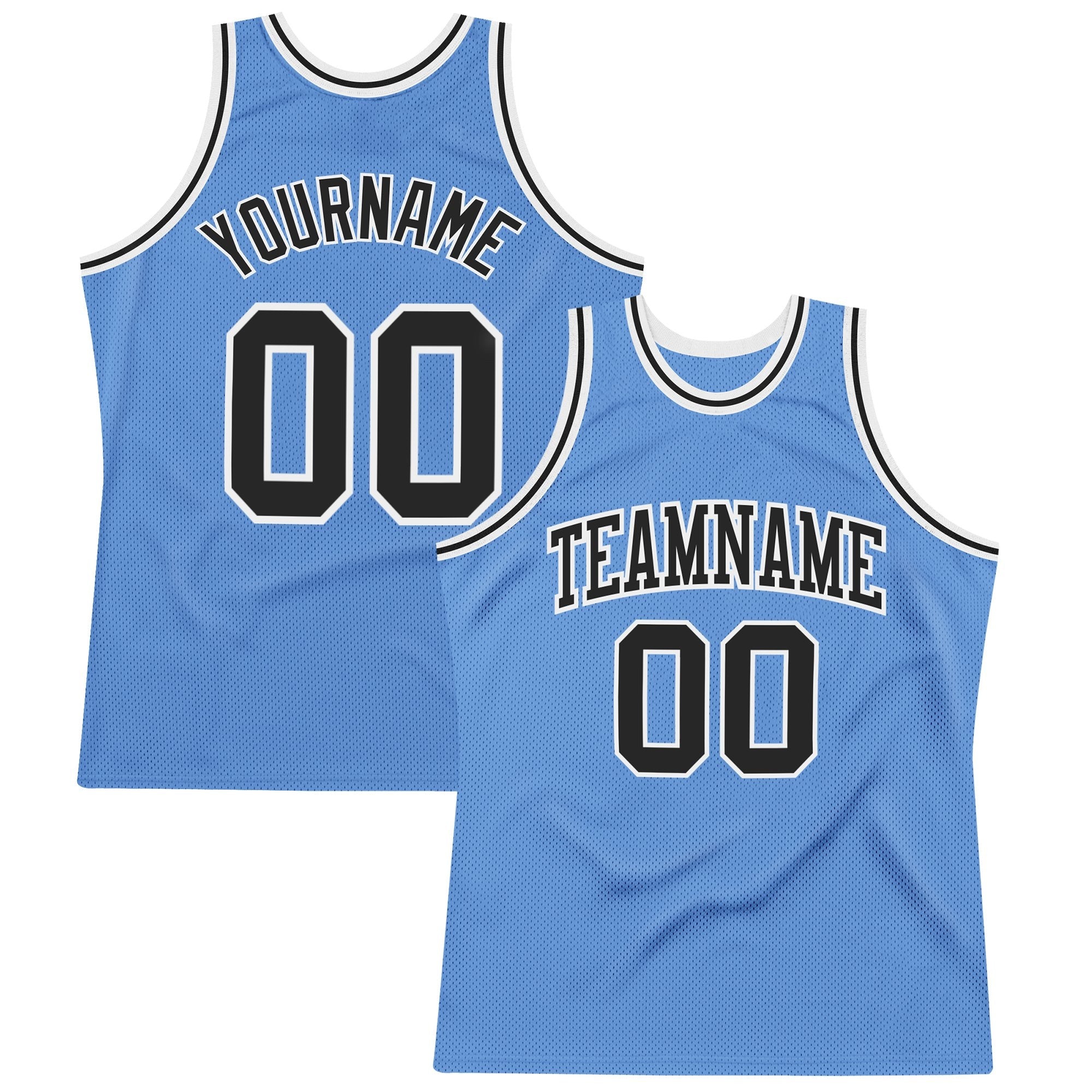 Custom Light Blue Black-White Authentic Throwback Basketball Jersey photo 1