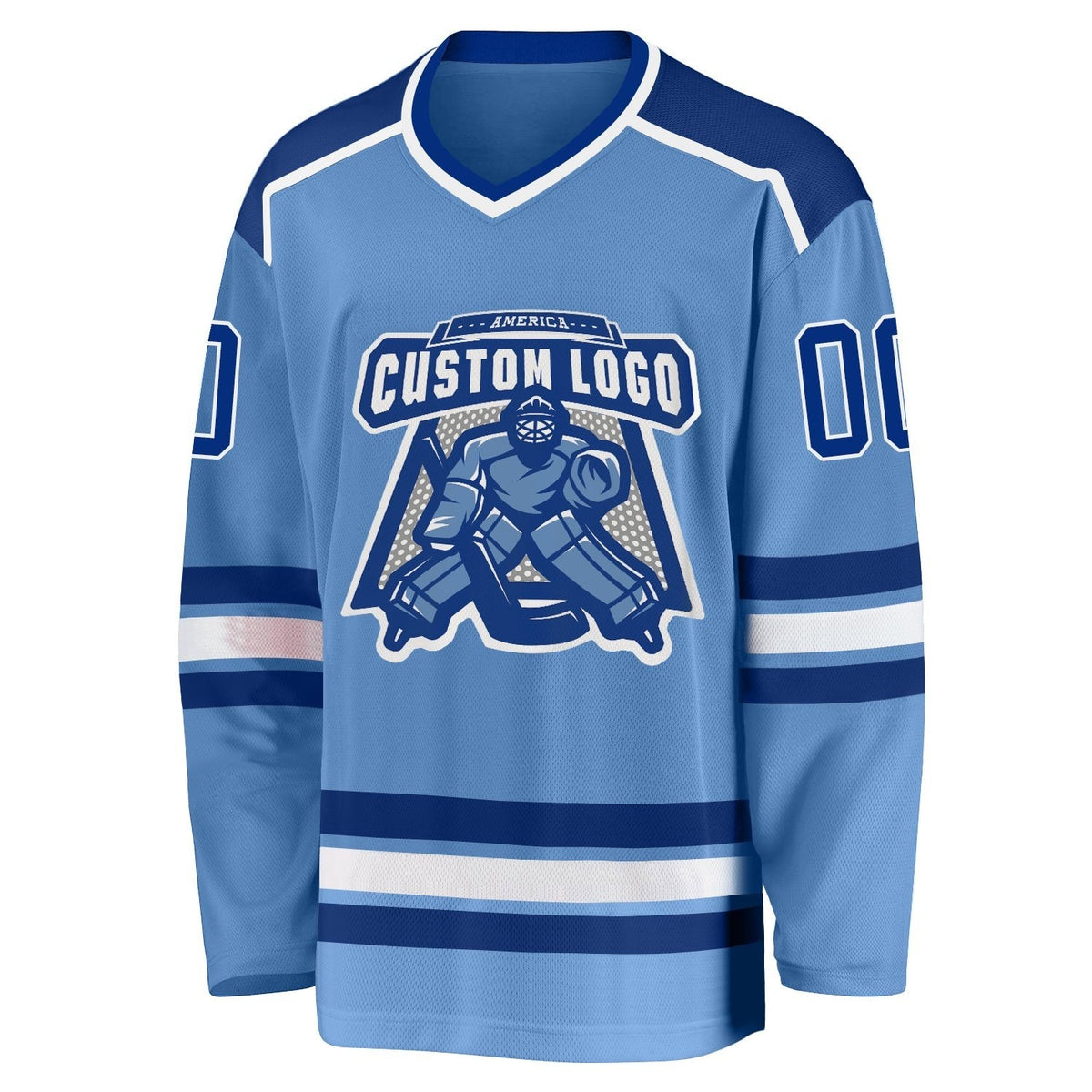 Custom Light Blue Royal-White Hockey Jersey photo 2