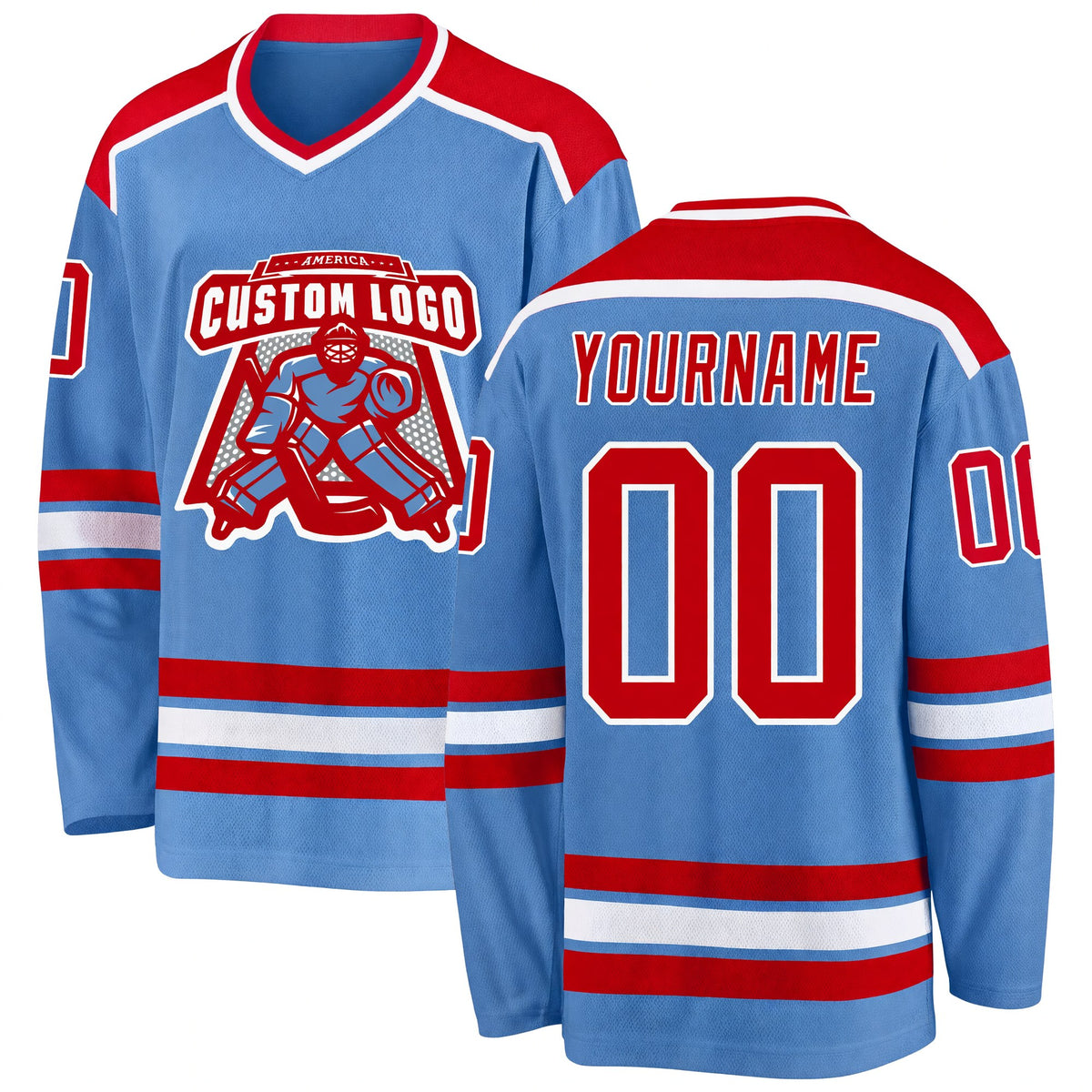Custom Light Blue Red-White Hockey Jersey