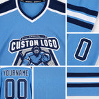 Custom Light Blue Navy-White Hockey Jersey detail