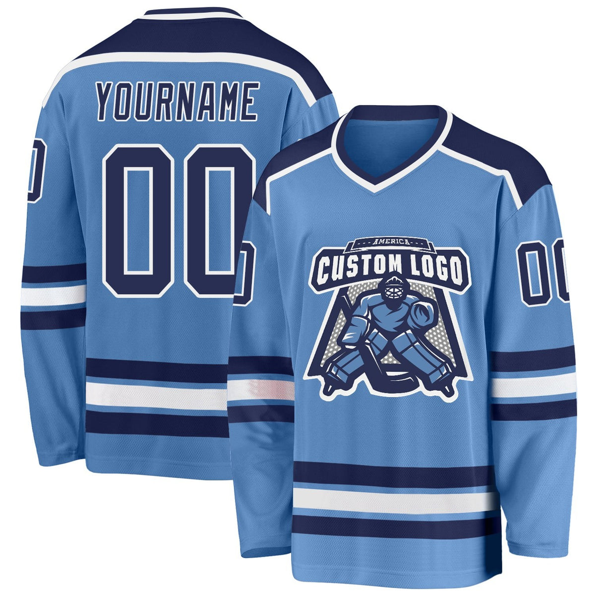 Custom Light Blue Navy-White Hockey Jersey photo 1