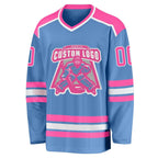 Custom Light Blue Pink-White Hockey Jersey photo 2