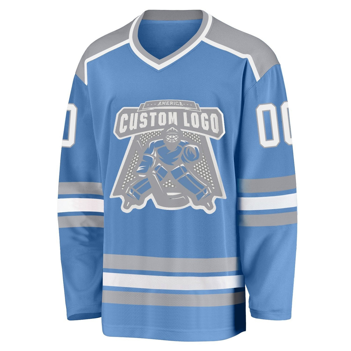 Custom Light Blue White-Gray Hockey Jersey photo 2