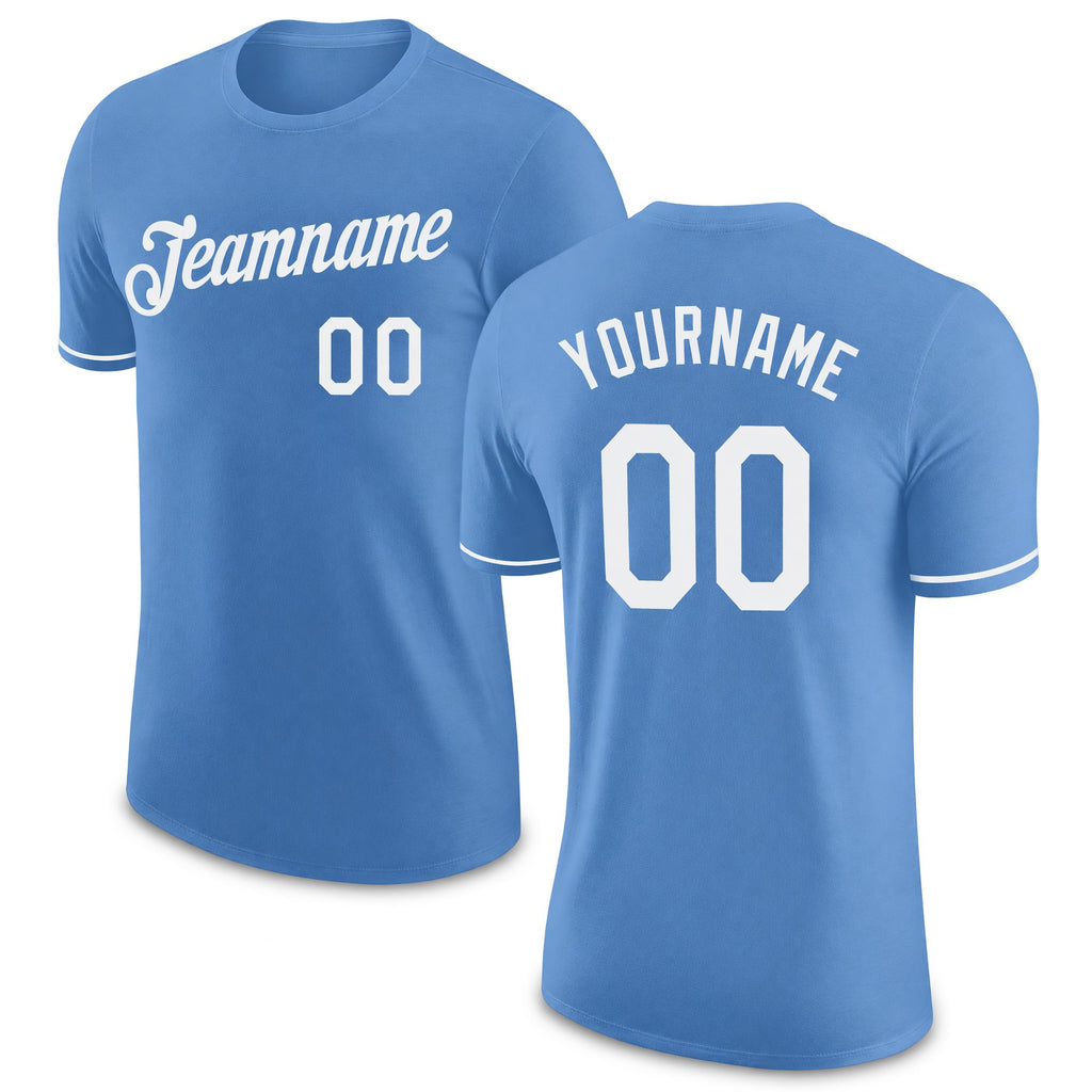 Custom Light Blue White Performance T-Shirt