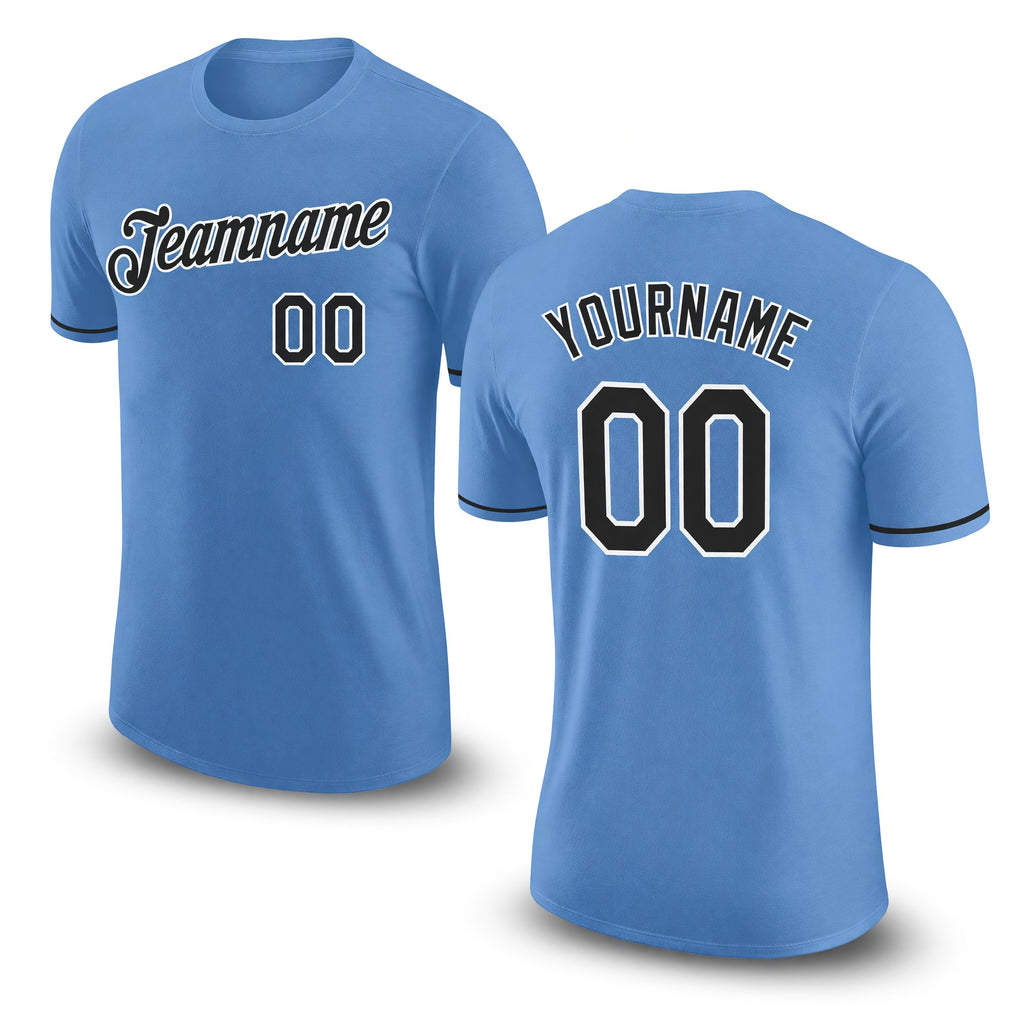 Custom Light Blue Black-White Performance T-Shirt