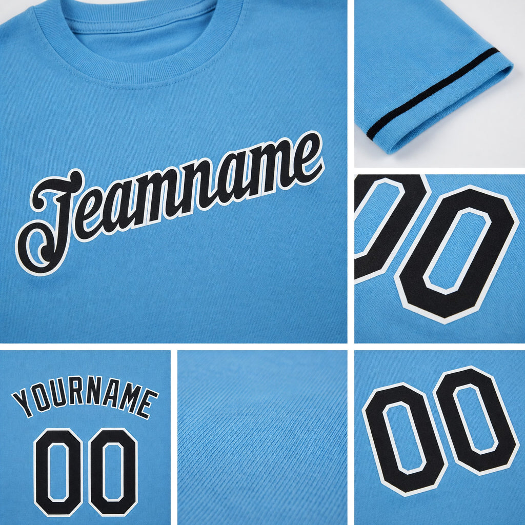 Custom Light Blue Black-White Performance T-Shirt detail