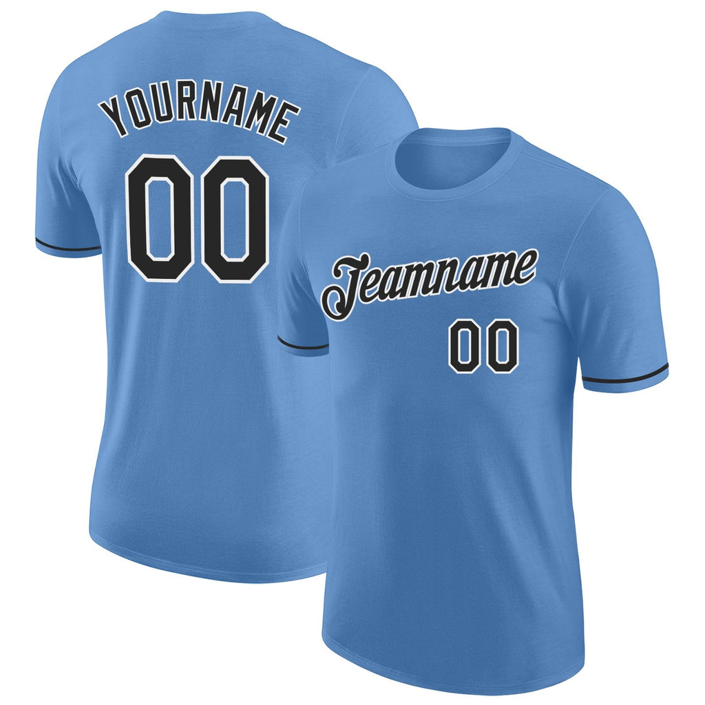 Custom Light Blue Black-White Performance T-Shirt photo 1