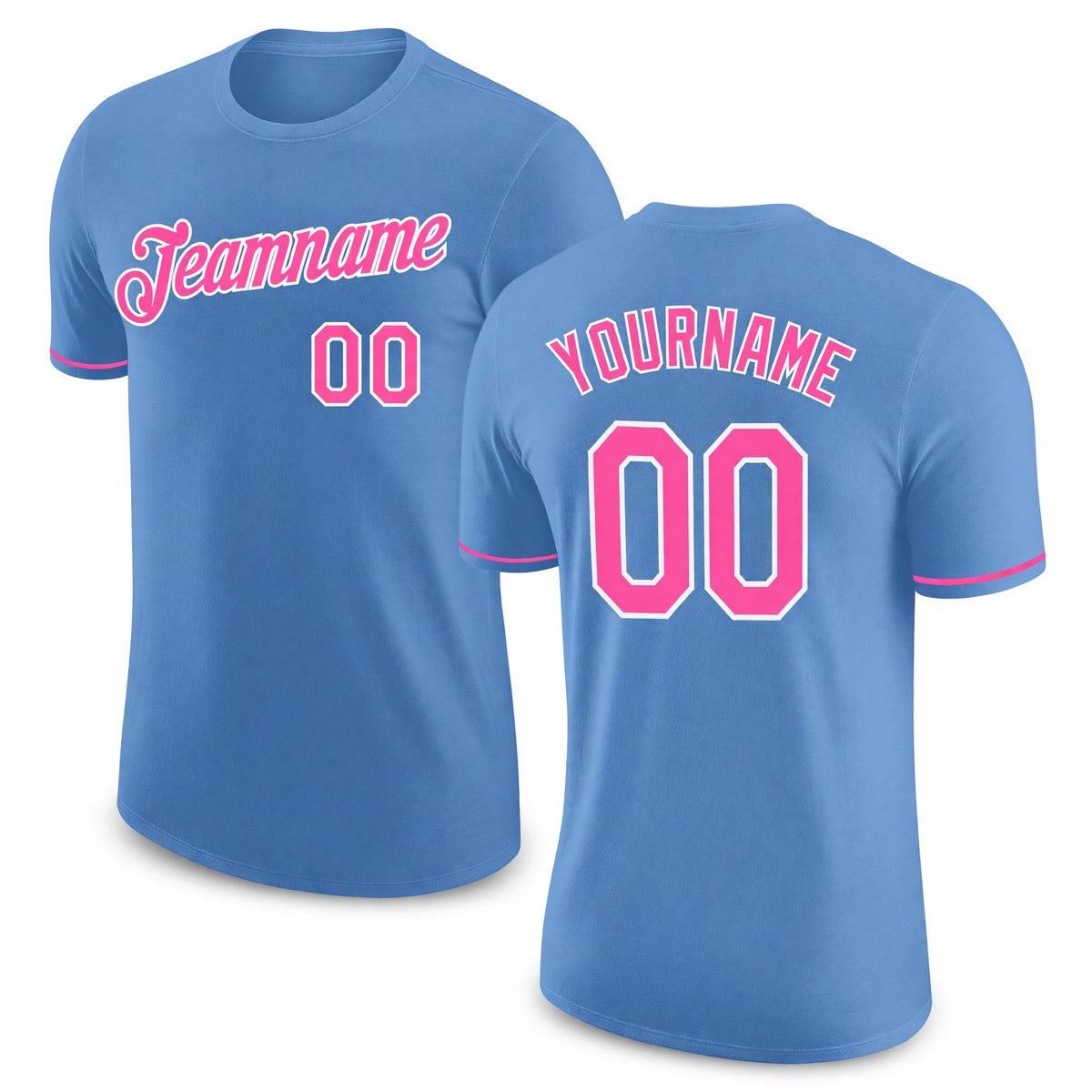 Custom Light Blue Pink-White Performance T-Shirt