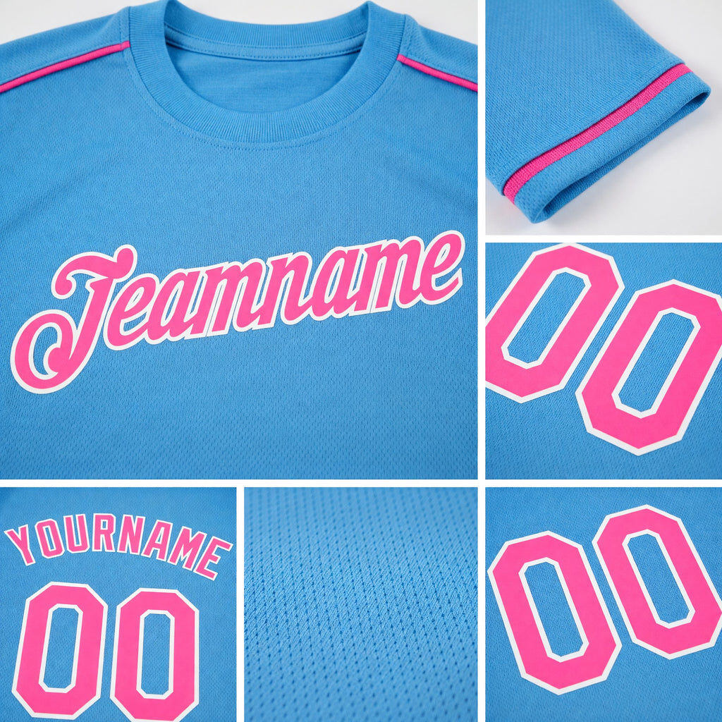 Custom Light Blue Pink-White Performance T-Shirt detail